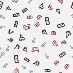 Set line Lamp hanging, Big full length mirror, Coat stand and Mattress on seamless pattern. Vector