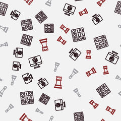 Set line Game dice, Bingo card, Chess and on seamless pattern. Vector