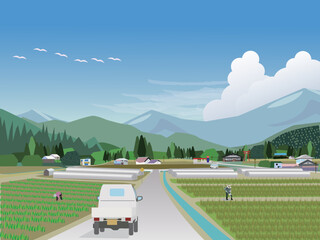 田舎の農村風景