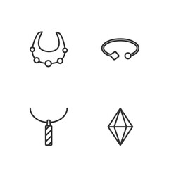 Set line Gem stone, Pendant necklace, Necklace and Bracelet jewelry icon. Vector