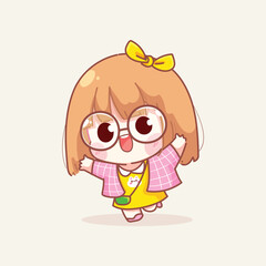 Young girl in different gestures cartoon illustration