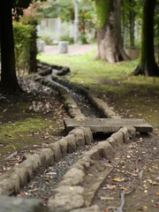 公園内の水路にかかる石橋