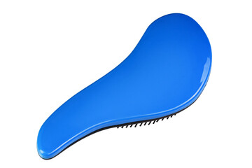 Blue hairbrush isolated on white background. Personal grooming accessory. File contains clipping path.