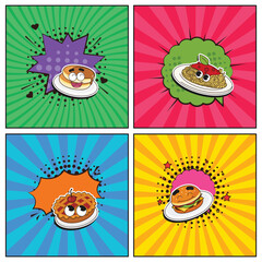 Hand drawn flat trendy cartoon elements collection menu food and drink