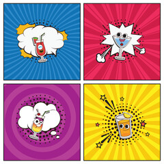 Hand drawn flat trendy cartoon elements collection menu food and drink