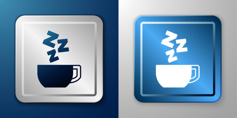 White Chamomile tea icon isolated on blue and grey background. A useful therapeutic drink from flowers of chamomile medicinal. Silver and blue square button. Vector