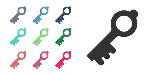 Black Old magic key icon isolated on white background. Set icons colorful. Vector