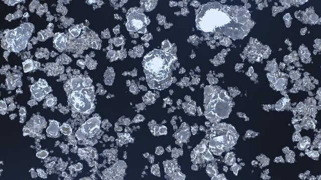 Top down view of floes on river in winter.