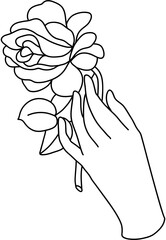 Hand Holding Rose Flower Minimal Line Art