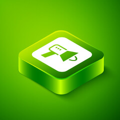 Isometric Megaphone icon isolated on green background. Speaker sign. Green square button. Vector