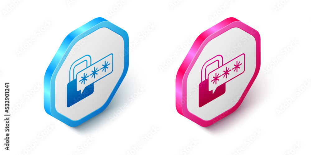 Poster isometric cyber security icon isolated on white background. closed padlock on digital circuit board.