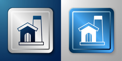 White Smithy workshop interior icon isolated on blue and grey background. Silver and blue square button. Vector