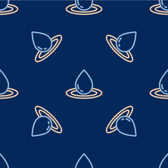 Line Water drop icon isolated seamless pattern on blue background. Vector