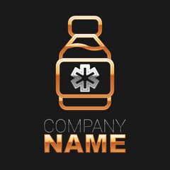 Line Bottle of medicine syrup icon isolated on black background. Colorful outline concept. Vector