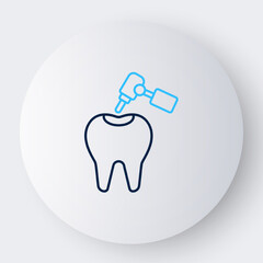 Line Tooth with caries and tooth drill icon isolated on white background. Tooth decay. Colorful outline concept. Vector