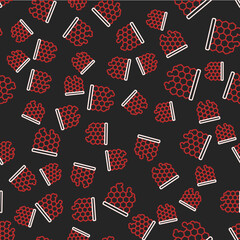 Line Honeycomb icon isolated seamless pattern on black background. Honey cells symbol. Sweet natural food. Vector