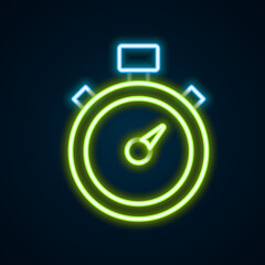 Glowing neon line Alloy wheel for car icon isolated on black background. Colorful outline concept. Vector