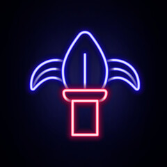 Glowing neon line Classic iron fence with metal pillars icon isolated on brick wall background. Ancient wrought iron fence. Colorful outline concept. Vector