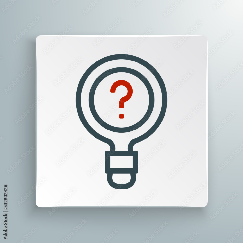 Poster line unknown search icon isolated on white background. magnifying glass and question mark. colorful 