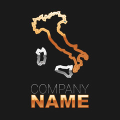 Line Map of Italy icon isolated on black background. Colorful outline concept. Vector