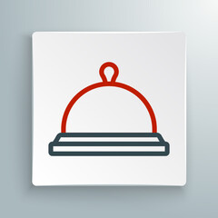 Line Covered with a tray of food icon isolated on white background. Tray and lid sign. Restaurant cloche with lid. Colorful outline concept. Vector