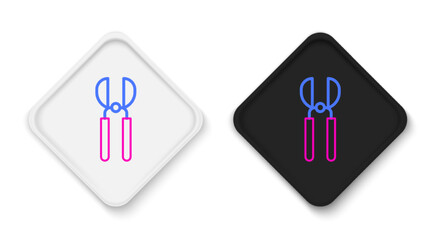 Line Gardening handmade scissors for trimming icon isolated on white background. Pruning shears with wooden handles. Colorful outline concept. Vector