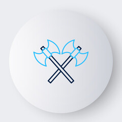 Line Crossed medieval axes icon isolated on white background. Battle axe, executioner axe. Medieval weapon. Colorful outline concept. Vector