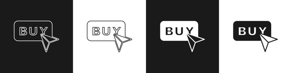 Set Buy button icon isolated on black and white background. Vector