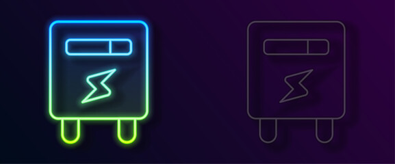 Glowing neon line Electric meter icon isolated on black background. Vector