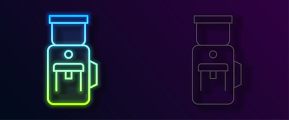 Glowing neon line Electric coffee grinder icon isolated on black background. Vector