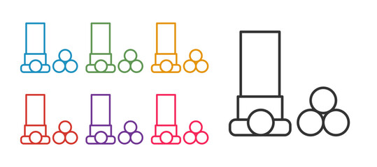 Set line Cartridges icon isolated on white background. Shotgun hunting firearms cartridge. Hunt rifle bullet icon. Set icons colorful. Vector