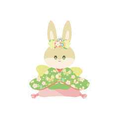 日本の着物を着たうさぎちゃんのイラスト ベクターデザイン素材