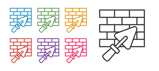 Set line Brick wall with trowel icon isolated on white background. Set icons colorful. Vector