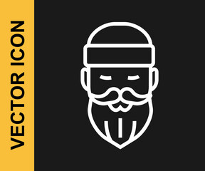 White line Bearded lumberjack man icon isolated on black background. Vector