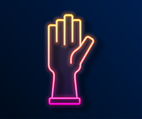Glowing neon line Protective gloves icon isolated on black background. Vector