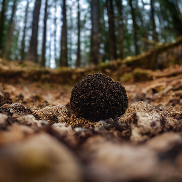 Expensive black truffles gourmet mushroom in the forest.