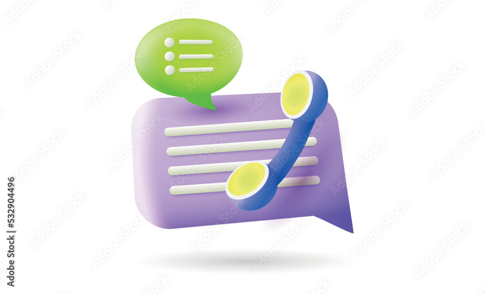 Poster 3d phone call, customer service icon. contact talk with support, client help render, voice message. 