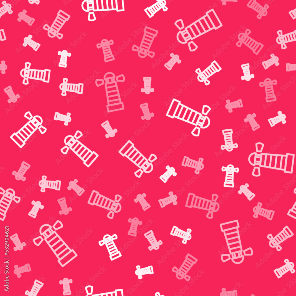 Aufkleber white line lighthouse icon isolated seamless pattern on red background. vector