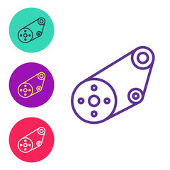 Set line Timing belt kit icon isolated on white background. Set icons colorful. Vector