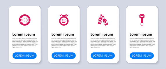 Set Bottle opener, Beer bottle, Street signboard with beer and Sausage. Business infographic template. Vector