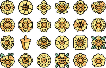 Rafflesia icons set outline vector. Flower bloom. Asian beauty thin line color flat on white