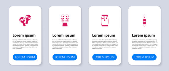 Set Audio jack, Conga drums, Guitar neck and Maracas. Business infographic template. Vector