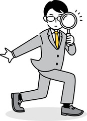 虫眼鏡を持つビジネスマンのイラスト