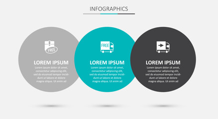 Fototapeta premium Set Free delivery service, Cardboard box with free symbol and Delivery cargo truck. Business infographic template. Vector