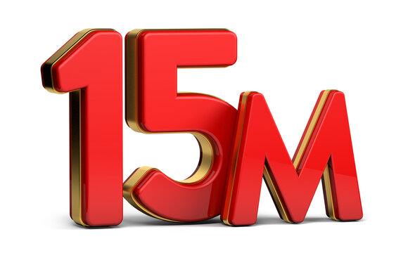 3d red and golden 15M isolated on background. 3d illustration.