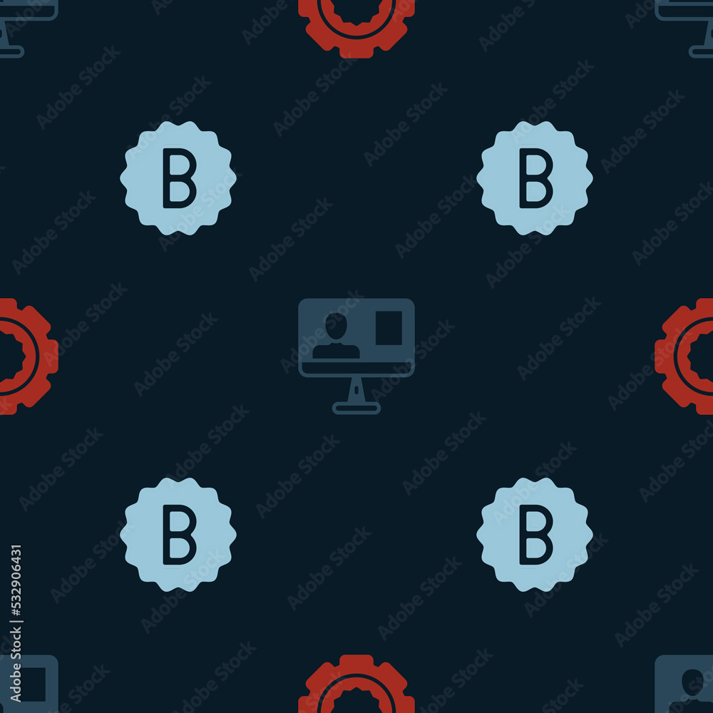 Poster set gear, online class and exam paper with incorrect answers on seamless pattern. vector