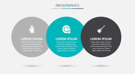 Obraz premium Set Dishwashing bottle and plate, Rubber gloves and Dustpan. Business infographic template. Vector