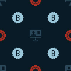 Set Gear, Online class and Exam paper with incorrect answers on seamless pattern. Vector