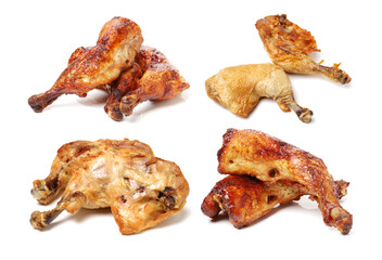 grilled chicken leg  on white background 