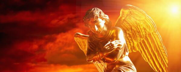 Archangel. Heavenly angelic spirit with wings. Belief, afterlife, spiritual angel. Copy space.